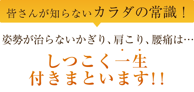 実は腰痛・肩こり・首こりの9割が「悪い姿勢」「身体の歪み」が原因なんです